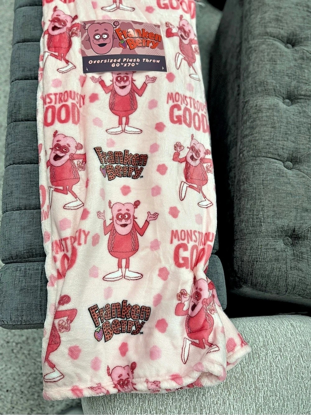 General Mills Franken Berry Oversized Plush Throw Pink & White New